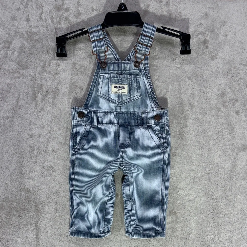 Oshkosh B'Gosh ‎Stripe Denim Bib Overalls 3 Months Train Conductor Engineer